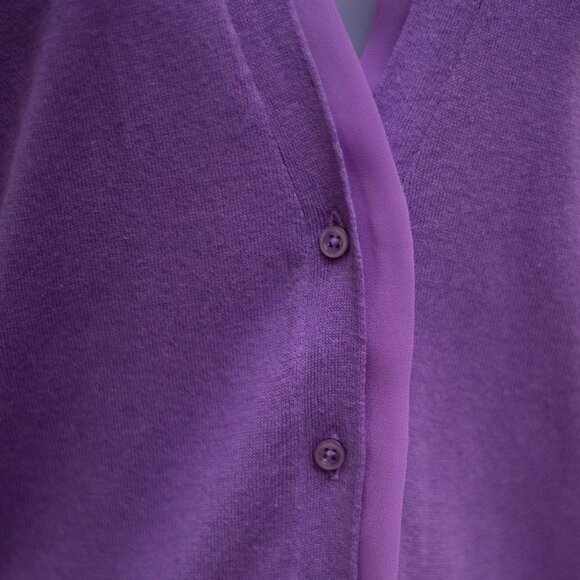 Ralph Lauren Purple Linen Blend Cardigan Womens XS/TP V-Neck Chiffon Trim Preppy - Picture 2 of 7